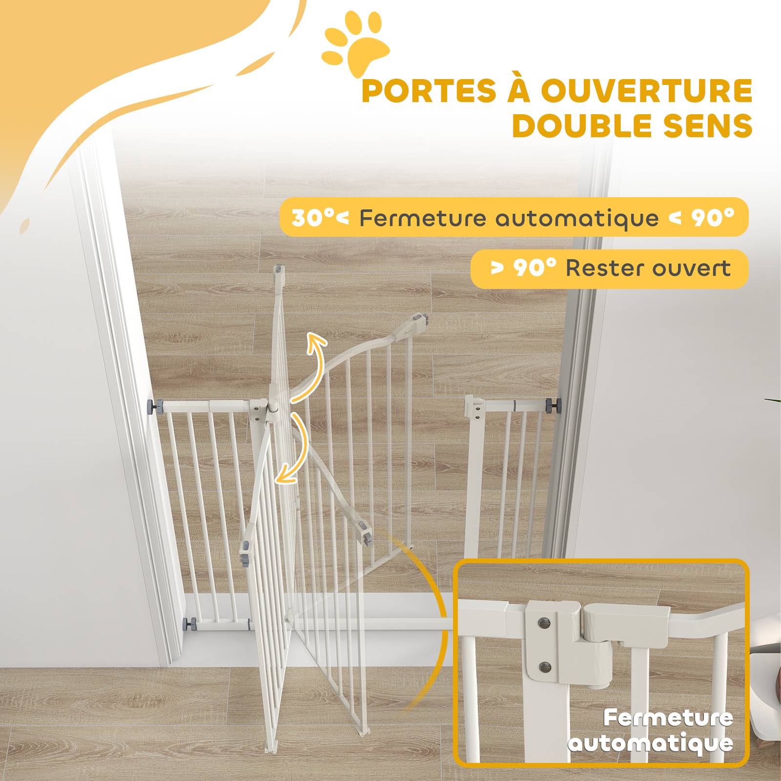 Barrière sécurité chien métal porte escalier fermeture auto extensible 100cm blanc - ComfortXL Outdoor Living - Image 7