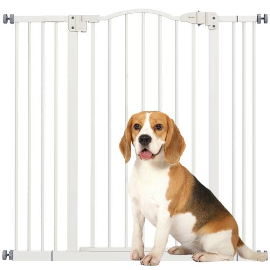 Barrière sécurité chien métal porte escalier fermeture auto extensible 100cm blanc - ComfortXL Outdoor Living - Image 1