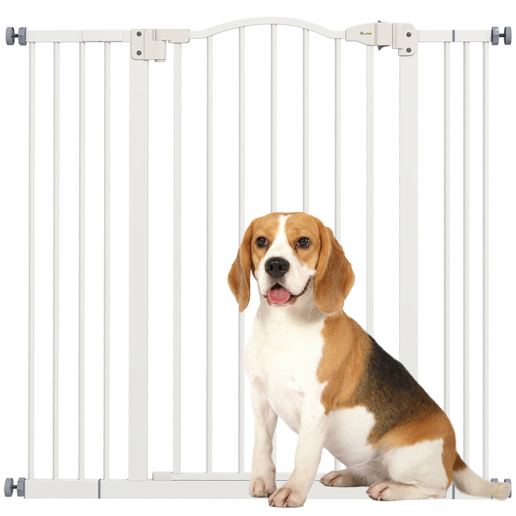 Barrière sécurité chien métal porte escalier fermeture auto extensible 100cm blanc - ComfortXL Outdoor Living - Image 1