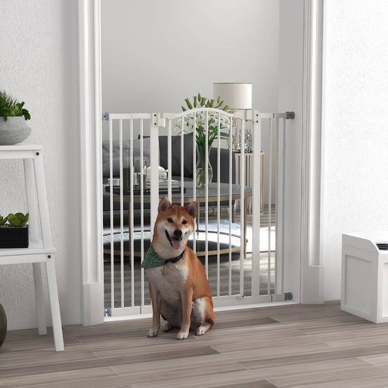 Barrière sécurité chien métal porte escalier fermeture auto extensible 100cm blanc - ComfortXL Outdoor Living - Image 3