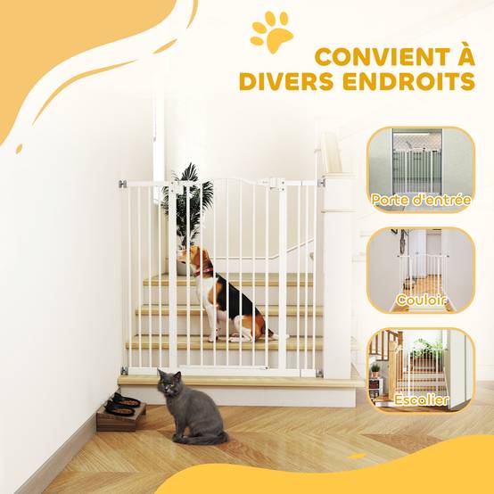 Barrière sécurité chien métal porte escalier fermeture auto extensible 100cm blanc - ComfortXL Outdoor Living - Image 10
