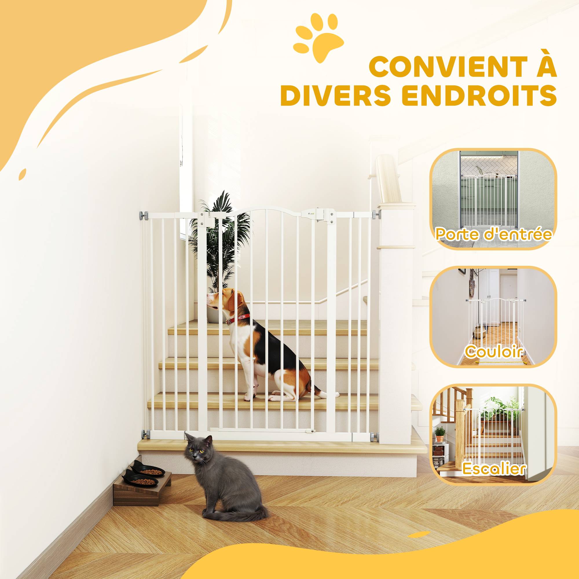 Barrière sécurité chien métal porte escalier fermeture auto extensible 100cm blanc - ComfortXL Outdoor Living - Image 10