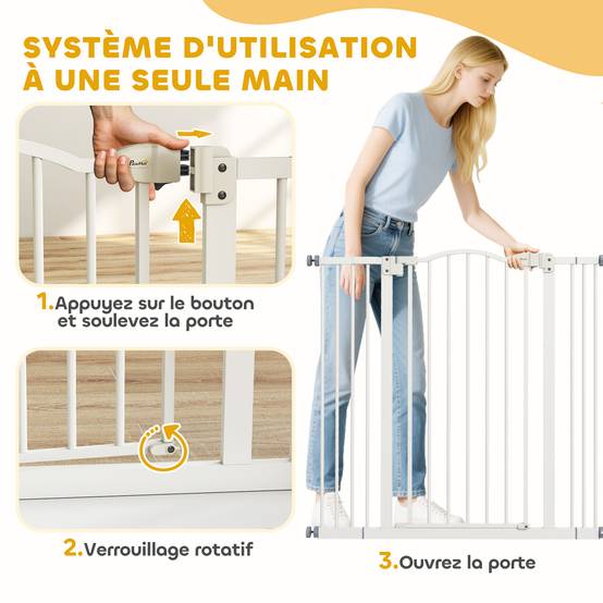 Barrière sécurité chien métal porte escalier fermeture auto extensible 100cm blanc - ComfortXL Outdoor Living - Image 8