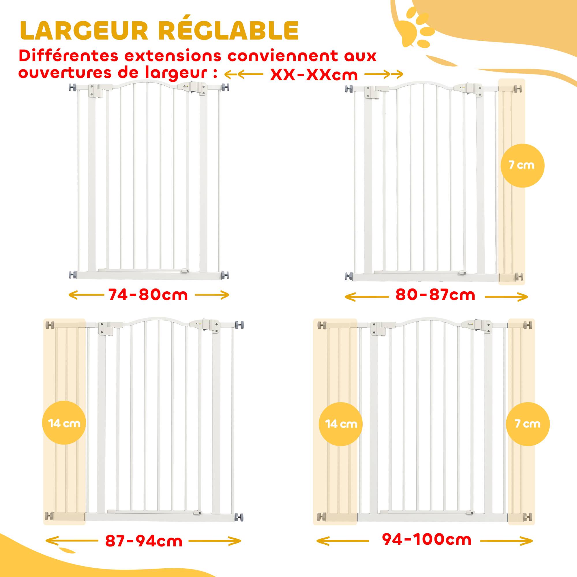 Barrière sécurité chien métal porte escalier fermeture auto extensible 100cm blanc - ComfortXL Outdoor Living - Image 6