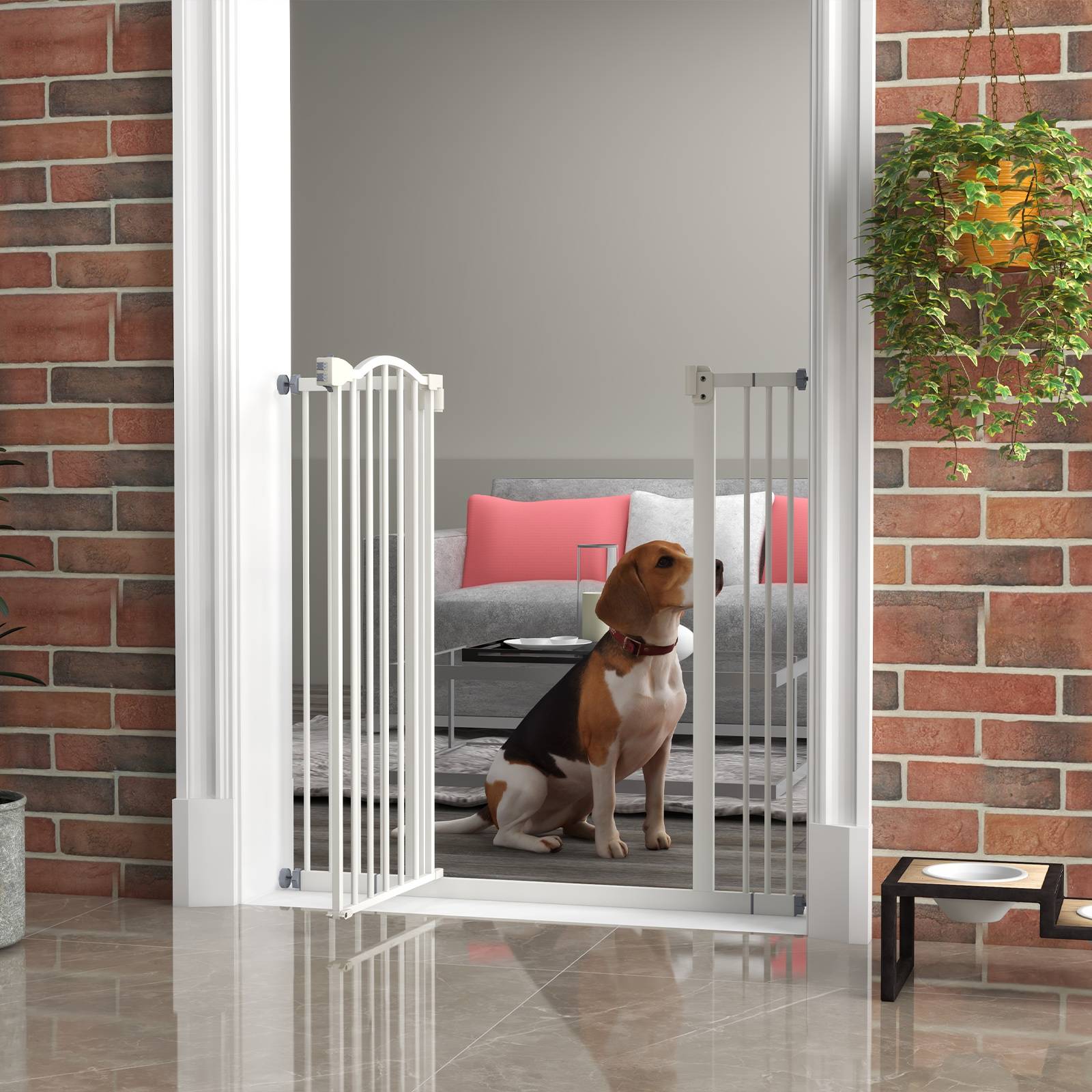 Barrière sécurité chien métal porte escalier fermeture auto extensible 100cm blanc - ComfortXL Outdoor Living - Image 4