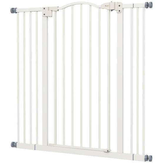 Barrière sécurité chien métal porte escalier fermeture auto extensible 100cm blanc - ComfortXL Outdoor Living - Image 2