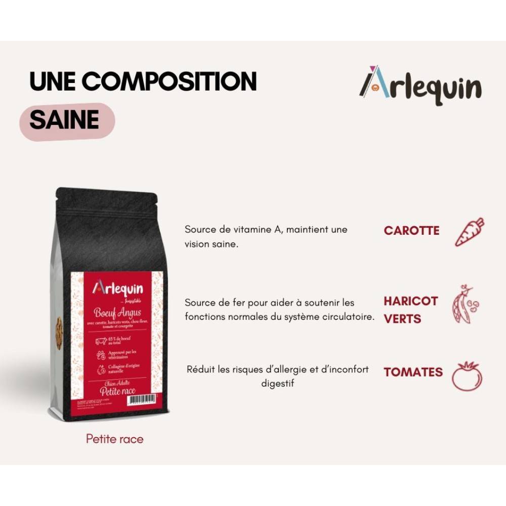 CROQUETTE CHIEN PETITE RACE SUPERFOOD SANS CÉRÉALES ARLEQUIN IRRÉSISTIBLE BOEUF ANGUS 6 kg - Image 2