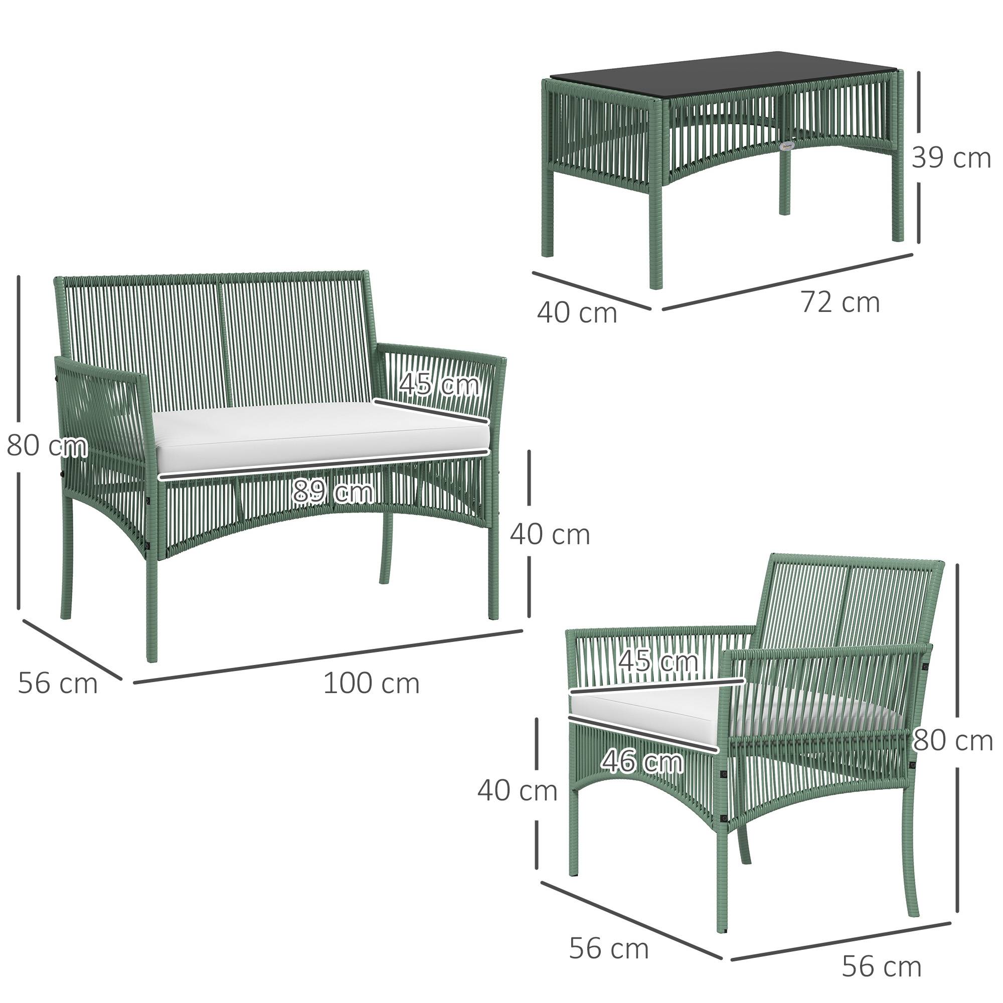Ensemble salon de jardin 4 pièces canapé 2 places 2 fauteuils 1 table basse plateau verre trempé - Image 5