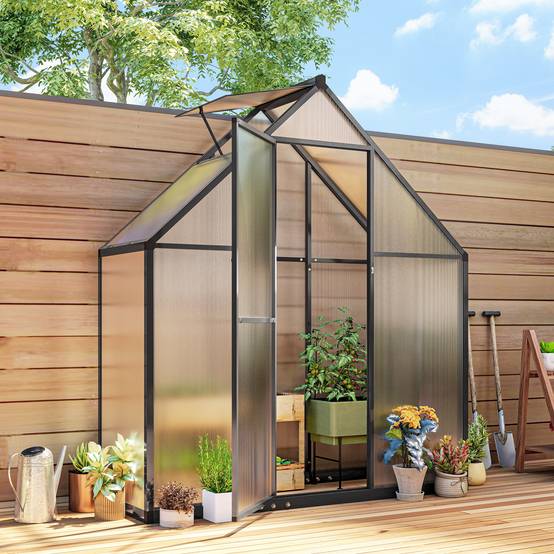 Serre Aluminium Polycarbonate Plantes Fenêtre Réglable Porte Battante 170x58x195cm Noir - ComfortXL Outdoor Living - Image 4