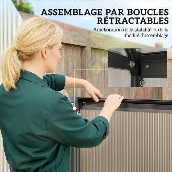 Serre Aluminium Polycarbonate Plantes Fenêtre Réglable Porte Battante 170x58x195cm Noir - ComfortXL Outdoor Living - Image 6