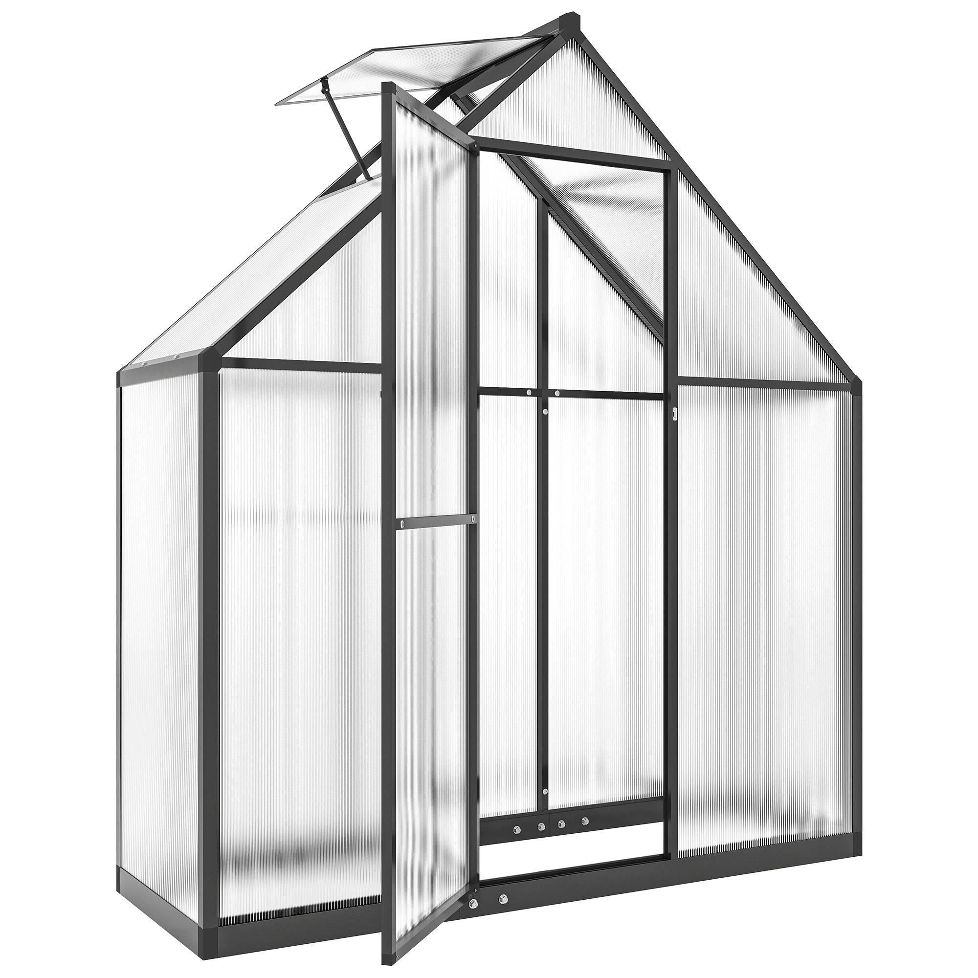 Serre Aluminium Polycarbonate Plantes Fenêtre Réglable Porte Battante 170x58x195cm Noir - ComfortXL Outdoor Living - Image 1