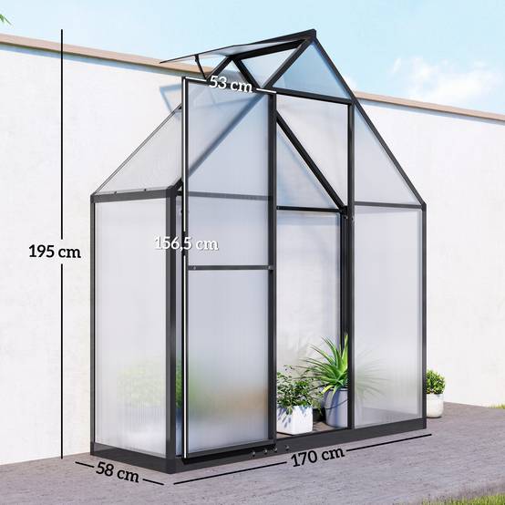 Serre Aluminium Polycarbonate Plantes Fenêtre Réglable Porte Battante 170x58x195cm Noir - ComfortXL Outdoor Living - Image 5