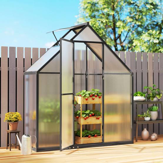 Serre Aluminium Polycarbonate Plantes Fenêtre Réglable Porte Battante 170x58x195cm Noir - ComfortXL Outdoor Living - Image 10
