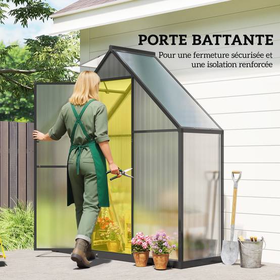 Serre Aluminium Polycarbonate Plantes Fenêtre Réglable Porte Battante 170x58x195cm Noir - ComfortXL Outdoor Living - Image 8