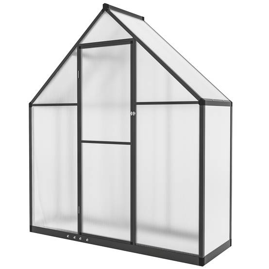 Serre Aluminium Polycarbonate Plantes Fenêtre Réglable Porte Battante 170x58x195cm Noir - ComfortXL Outdoor Living - Image 2