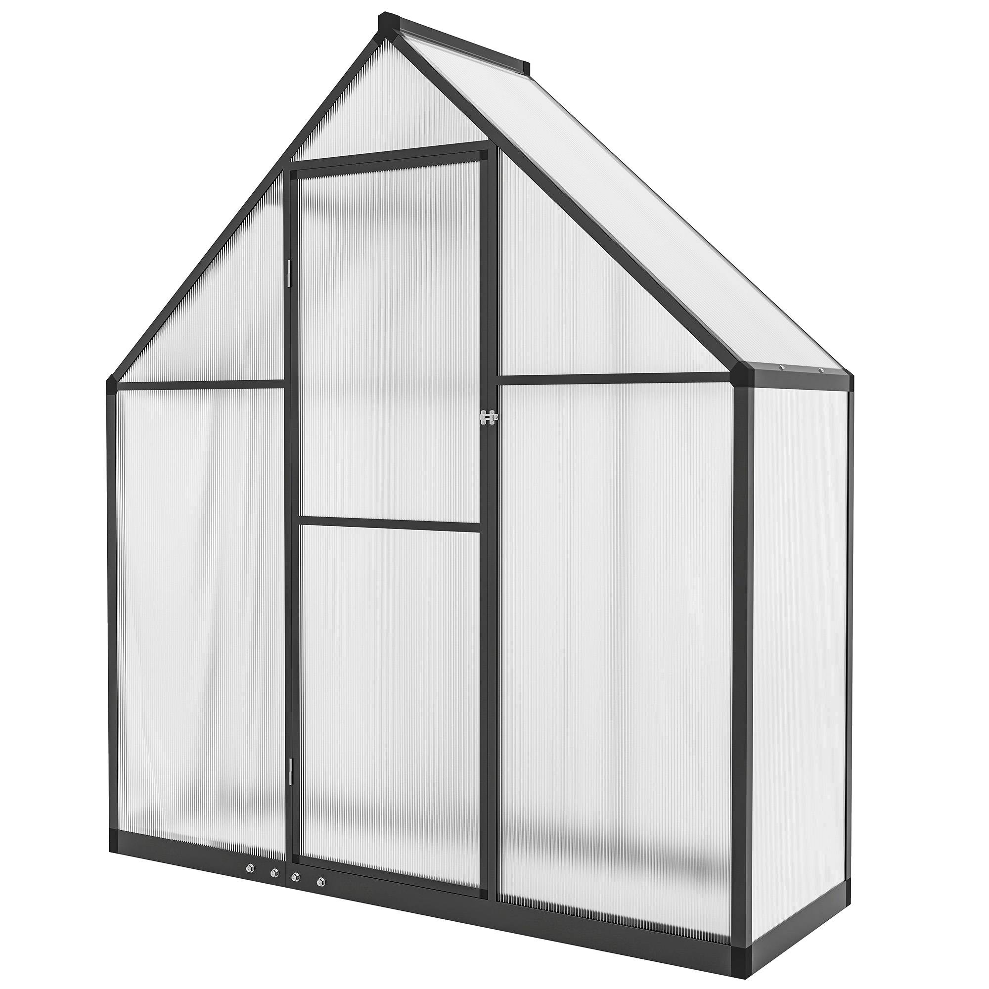 Serre Aluminium Polycarbonate Plantes Fenêtre Réglable Porte Battante 170x58x195cm Noir - ComfortXL Outdoor Living - Image 2