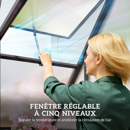 Serre Aluminium Polycarbonate Plantes Fenêtre Réglable Porte Battante 170x58x195cm Noir - ComfortXL Outdoor Living - Image 9