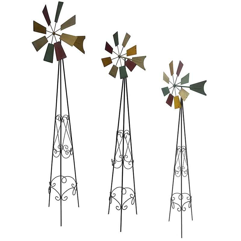 La Grande Prairie - Ensemble 3 Moulins Décoratifs de Jardin en Métal Multicolore 48x39x175cm - Image 2