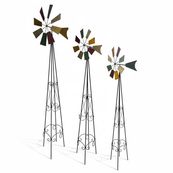 La Grande Prairie - Ensemble 3 Moulins Décoratifs de Jardin en Métal Multicolore 48x39x175cm - Image 1