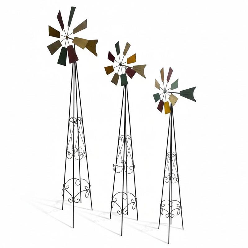 La Grande Prairie - Ensemble 3 Moulins Décoratifs de Jardin en Métal Multicolore 48x39x175cm - Image 1