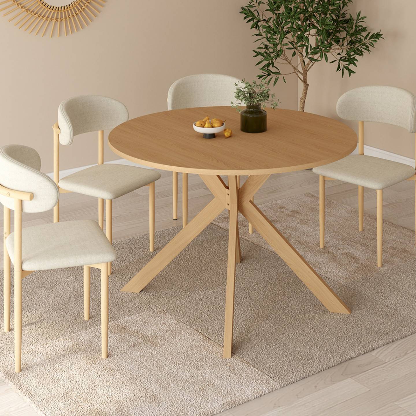 IDMARKET - Table à manger extensible ronde ALIX 4-10 personnes pied araignée bois effet hêtre 110-200 cm - Image 3