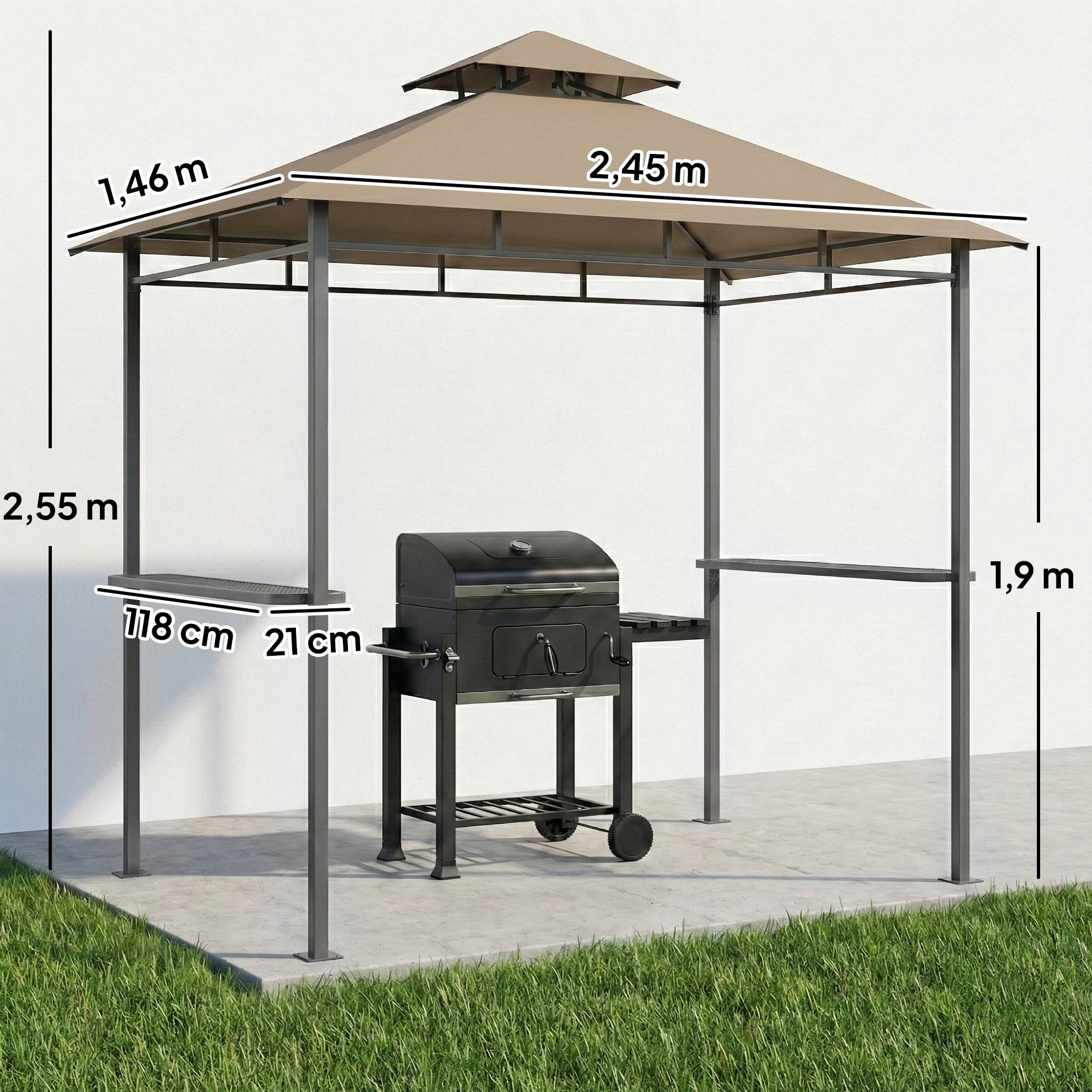 Maison Chic - Tonnelle de jardin extérieur, tente pour barbecue 245x146x255cm, double toit, Métal Marron fr12 - Image 5