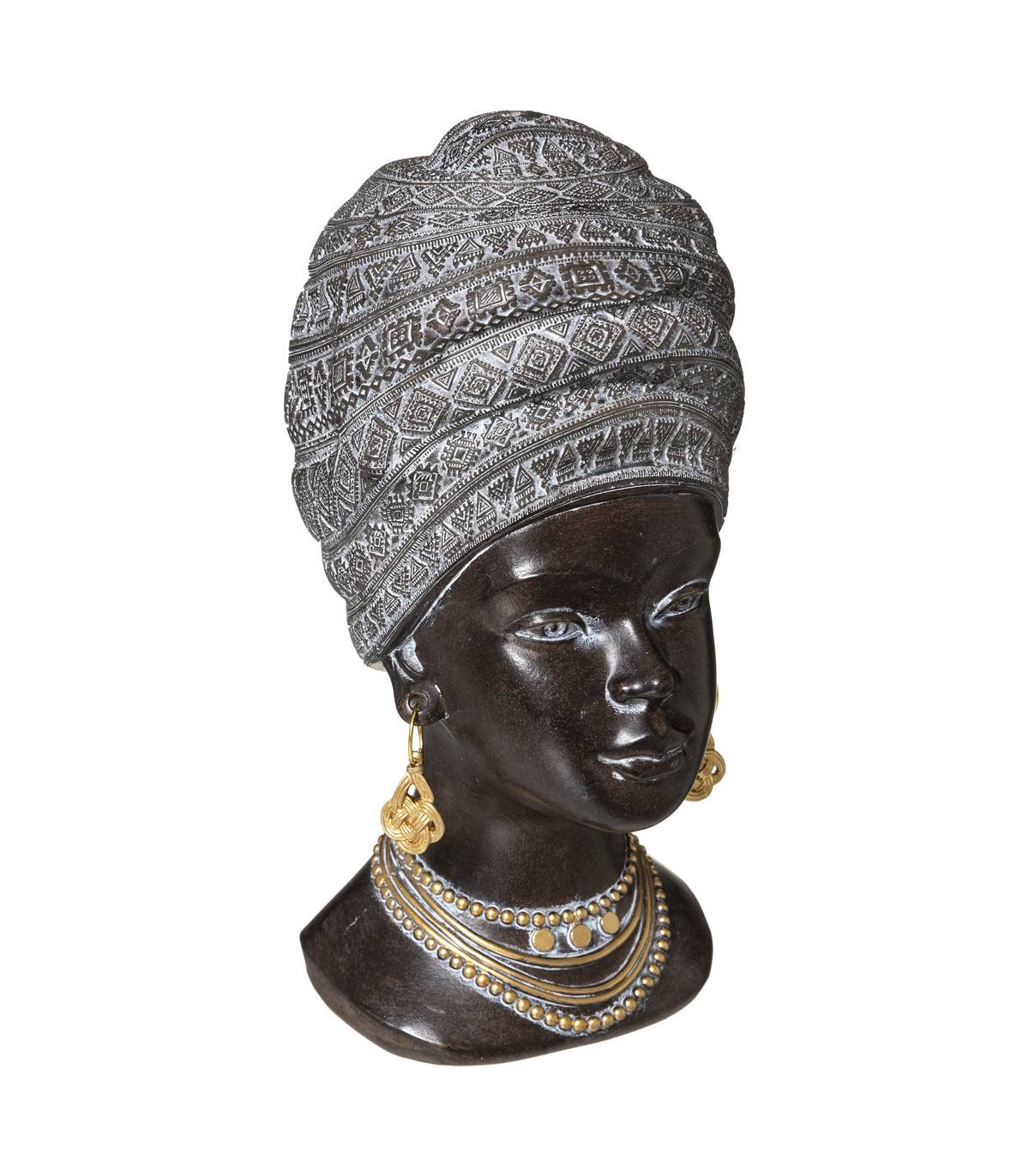 Objet décoratif Statuette Tête Femme Africaine H 28 cm - Image 1