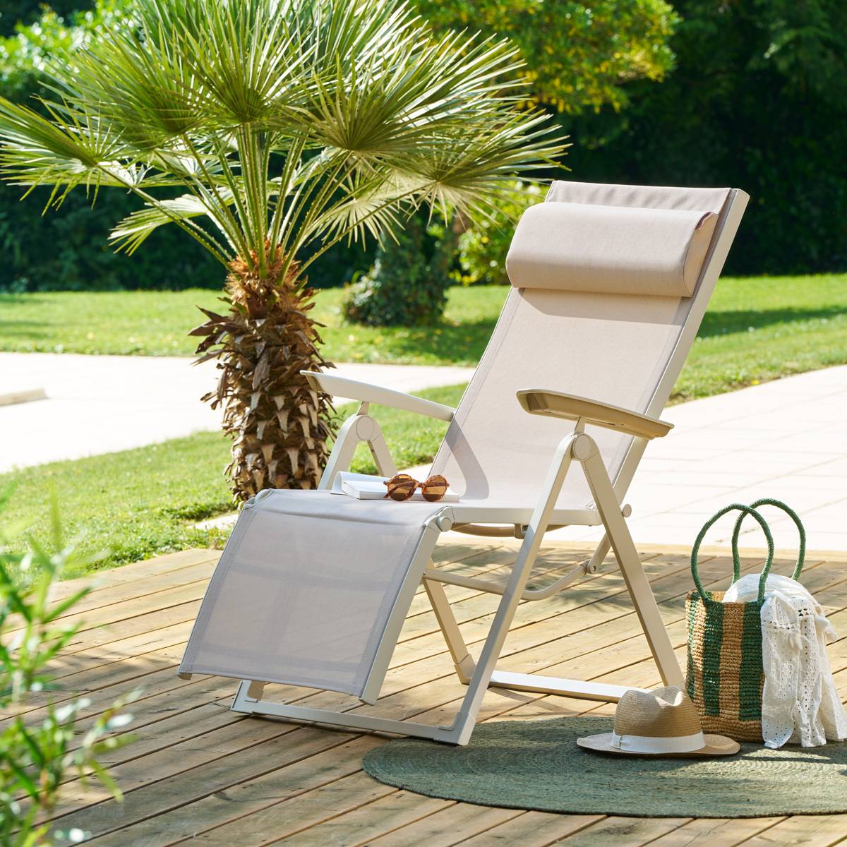 Hesperide - Fauteuil de jardin inclinable "Decima" lin & argile 8 positions en aluminium et texaline - Hespéride - Image 1