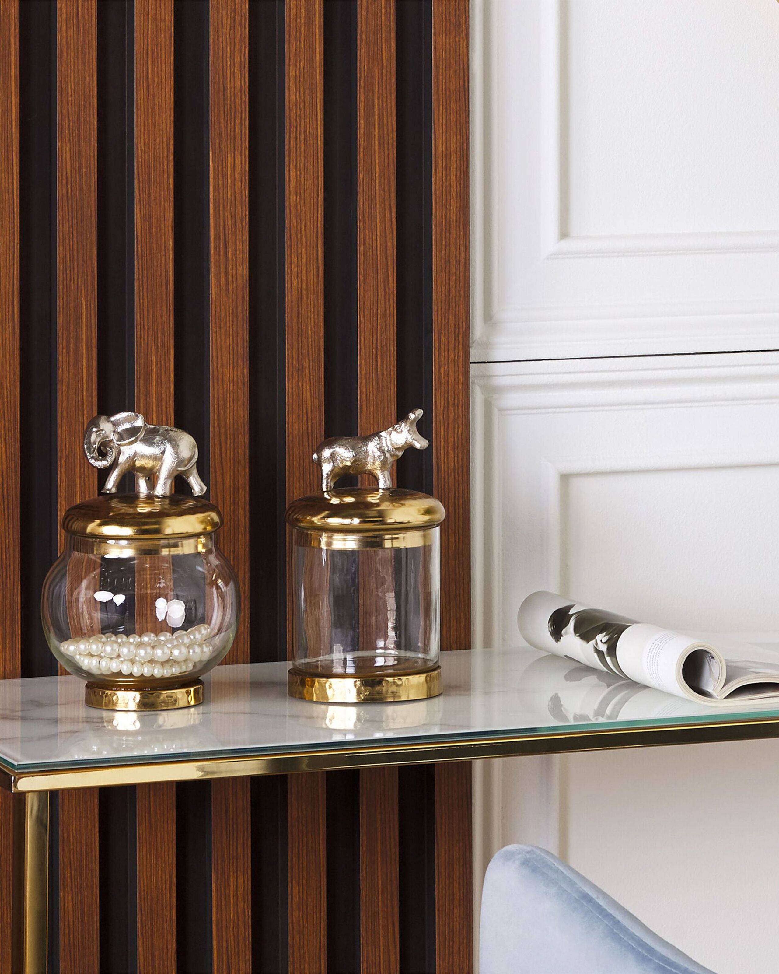 Beliani - Lot de 2 Récipients Décoratifs en Aluminium Doré et Argenté Pots Couvercles d'Animaux Verre Transparent - Image 2