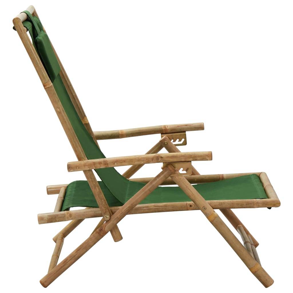 Maison Chic - Chaise de relaxation inclinable - Bain de soleil - Transat Vert Bambou et tissu HL93 - Image 3