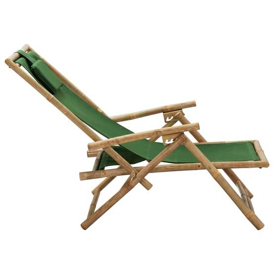 Maison Chic - Chaise de relaxation inclinable - Bain de soleil - Transat Vert Bambou et tissu HL93 - Image 5