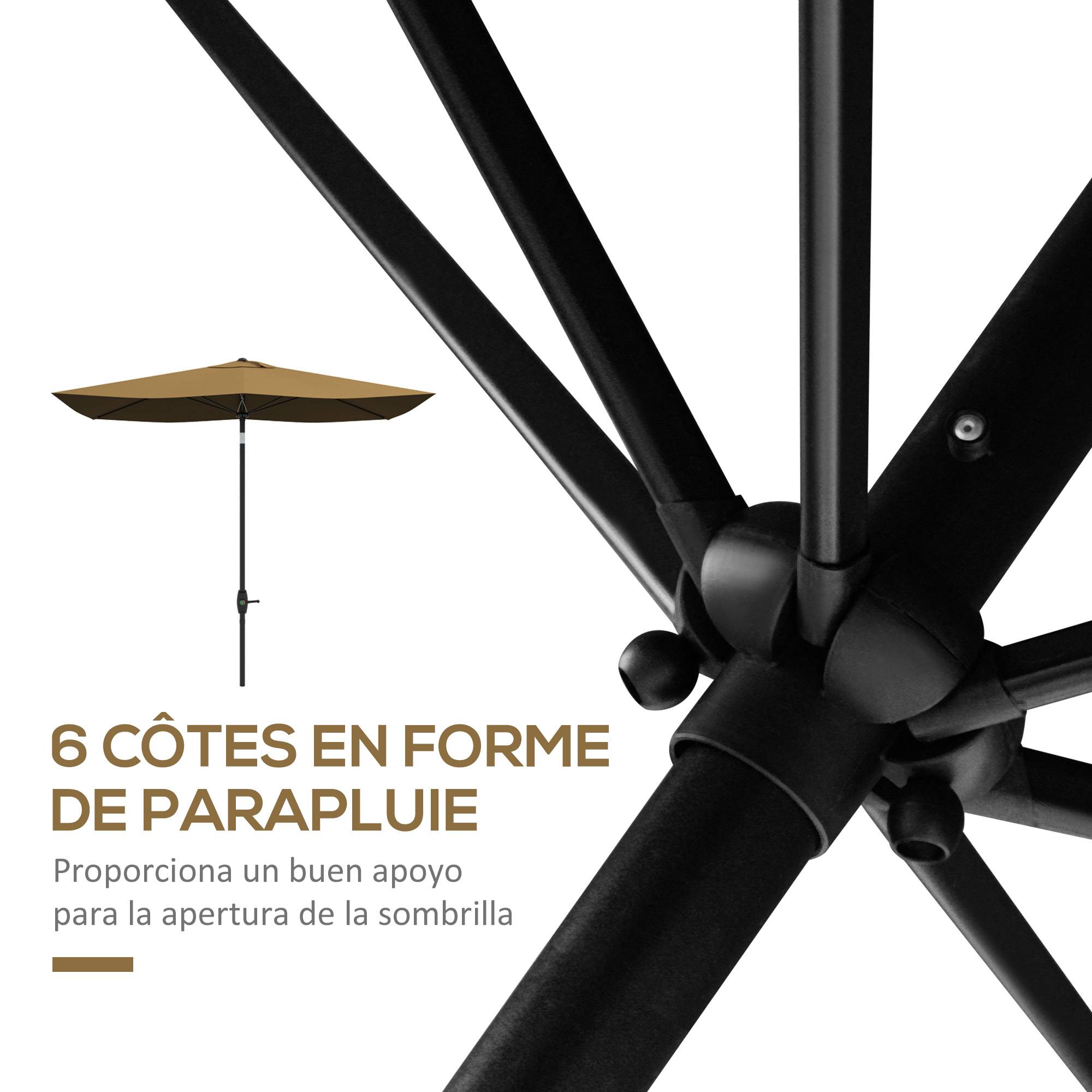 Parasol rectangulaire inclinable en aluminium et polyester marron 290 x 200 x 248 cm - PANGIVO - Image 8