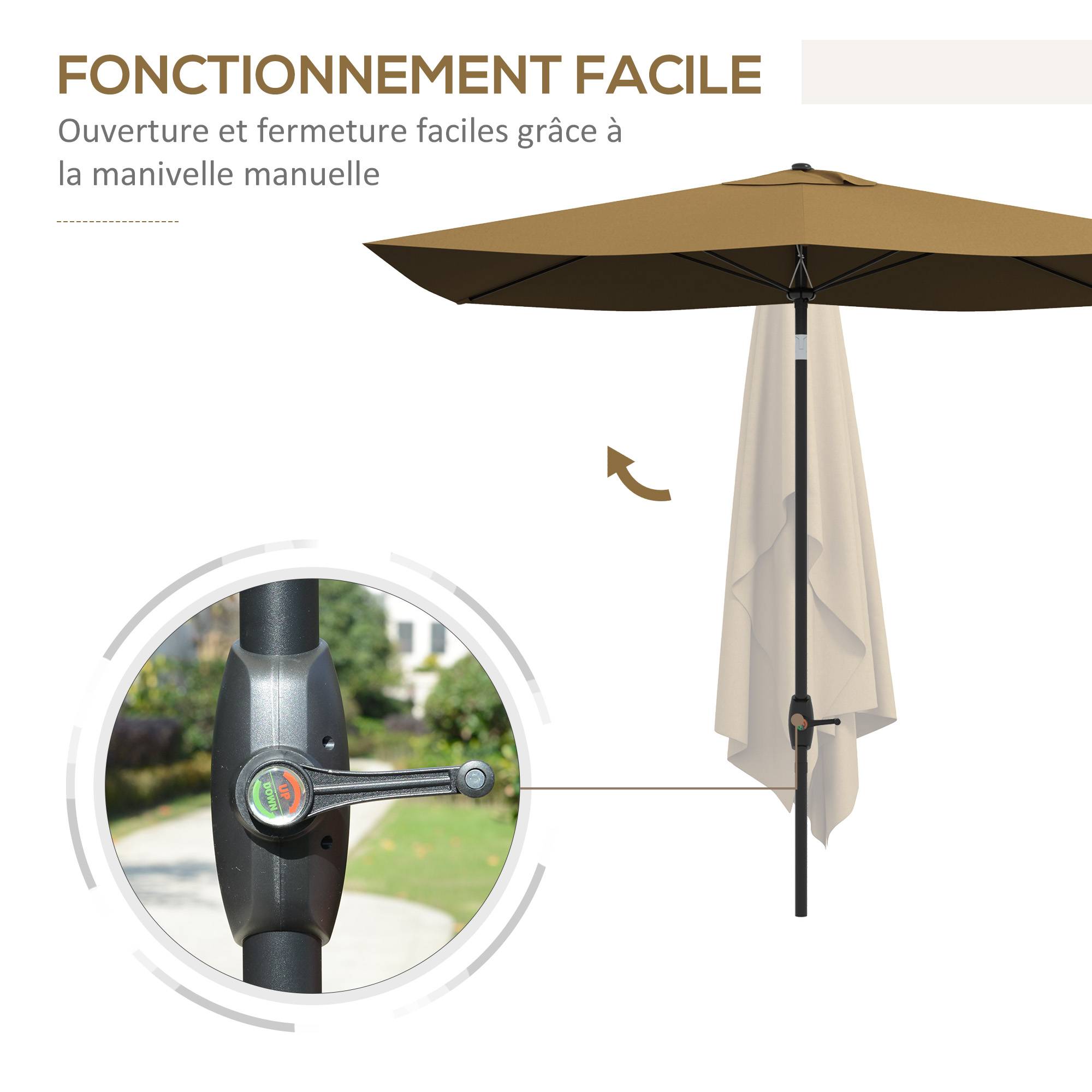 Parasol rectangulaire inclinable en aluminium et polyester marron 290 x 200 x 248 cm - PANGIVO - Image 7