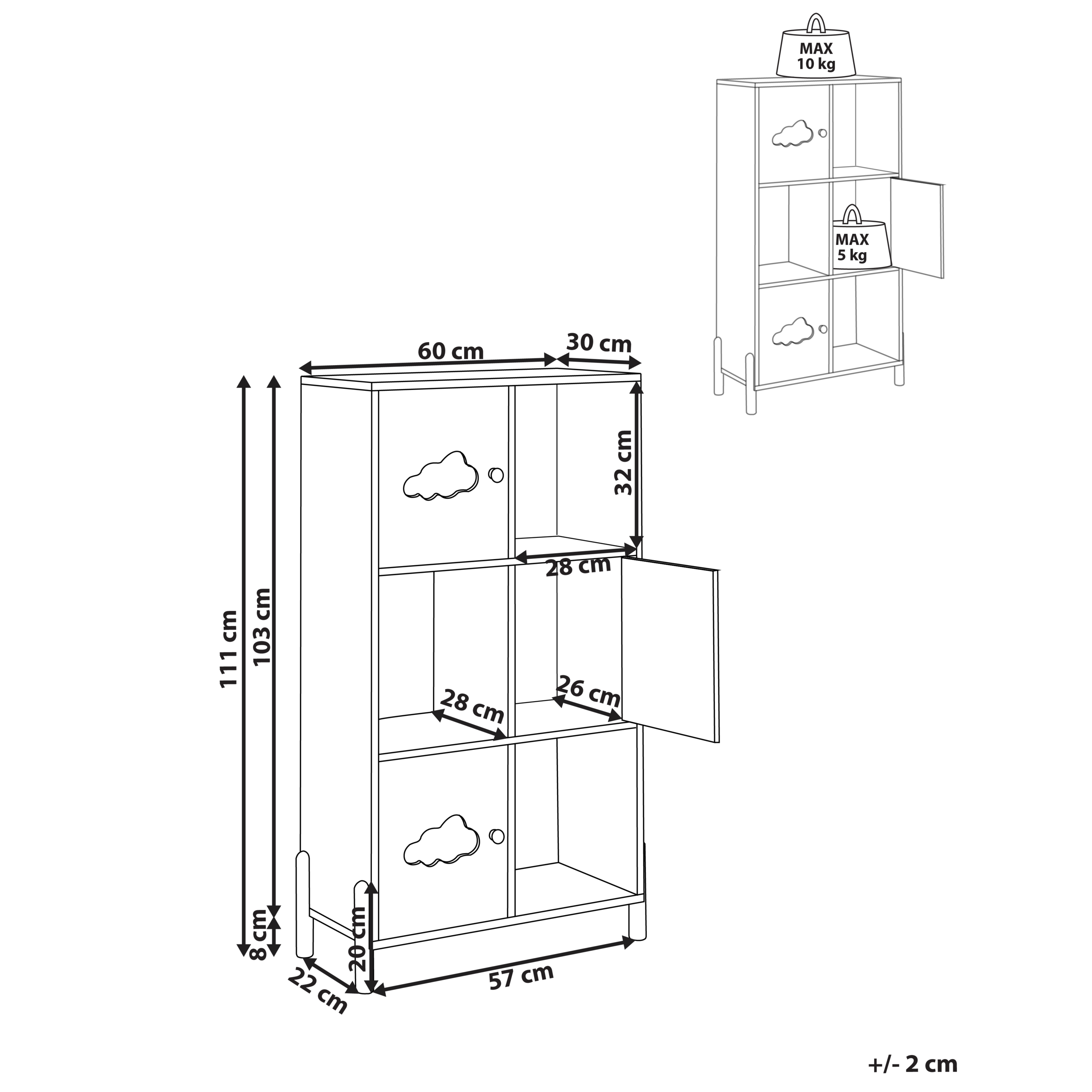 Beliani - Meuble de rangement MDF Blanc CLOUDY - 60x30x111- Beliani - Image 3