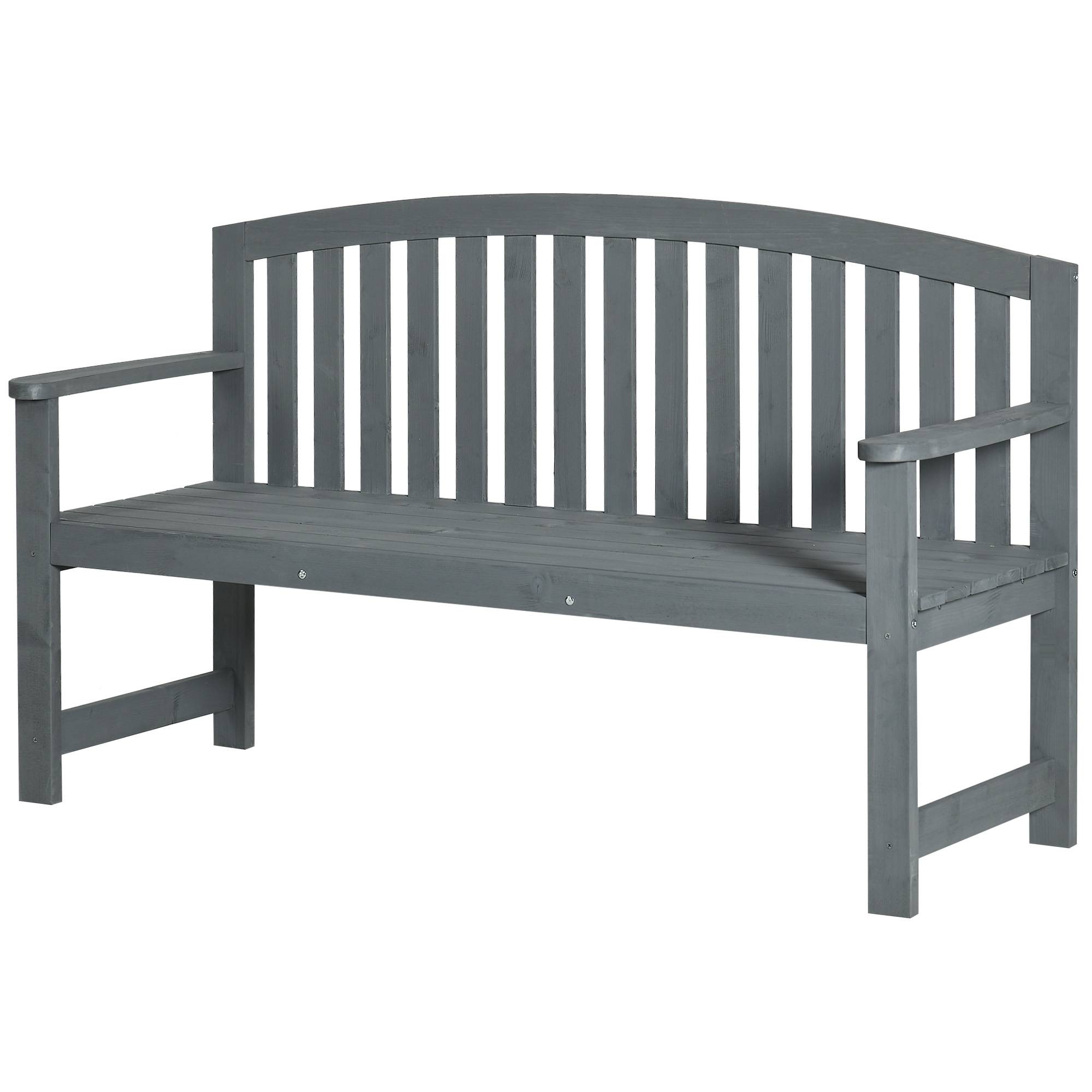 Banc de jardin 2 places en bois, résistant aux intempéries, avec dossier, charge maximale 240 kg, 143 x 51 x 85 cm, gris - Image 2