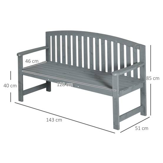 Banc de jardin 2 places en bois, résistant aux intempéries, avec dossier, charge maximale 240 kg, 143 x 51 x 85 cm, gris - Image 5