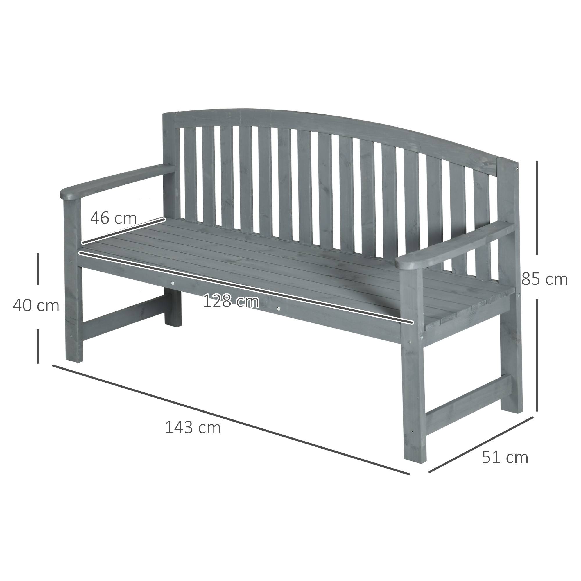 Banc de jardin 2 places en bois, résistant aux intempéries, avec dossier, charge maximale 240 kg, 143 x 51 x 85 cm, gris - Image 5