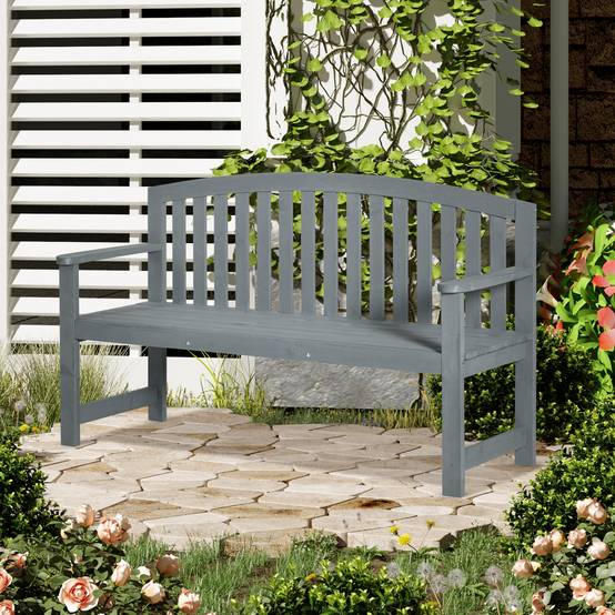 Banc de jardin 2 places en bois, résistant aux intempéries, avec dossier, charge maximale 240 kg, 143 x 51 x 85 cm, gris - Image 4