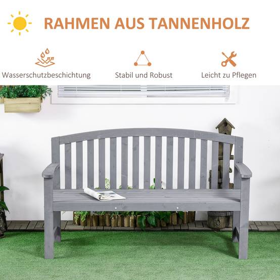 Banc de jardin 2 places en bois, résistant aux intempéries, avec dossier, charge maximale 240 kg, 143 x 51 x 85 cm, gris - Image 7
