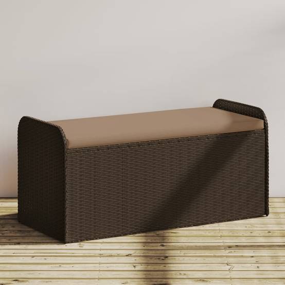 Banc Coffre Rangement Résine Tressée Fonctionnel Jardin Marron 115cm – ComfortXL Outdoor Living - Image 1