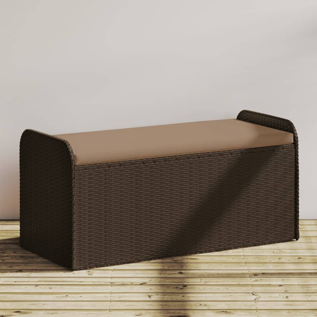 Banc Coffre Rangement Résine Tressée Fonctionnel Jardin Marron 115cm – ComfortXL Outdoor Living - Image 1