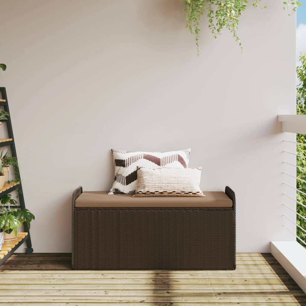 Banc Coffre Rangement Résine Tressée Fonctionnel Jardin Marron 115cm – ComfortXL Outdoor Living - Image 3