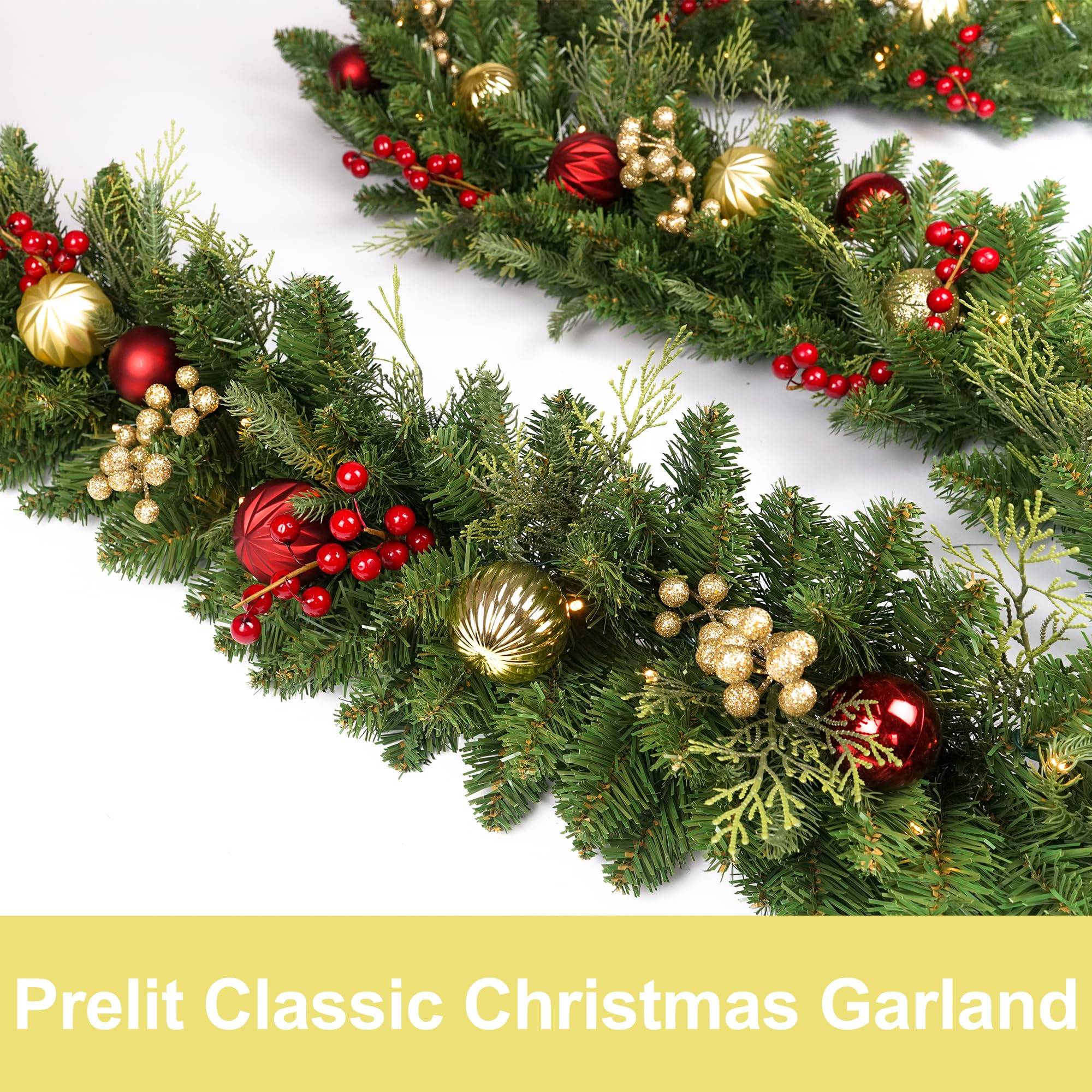 Couronne de Noël de 1,8 m avec boules de Noël et baies rouges, couronne de Noël artificielle, adaptée escaliers et cheminées intérieurs et extérieurs - Image 4