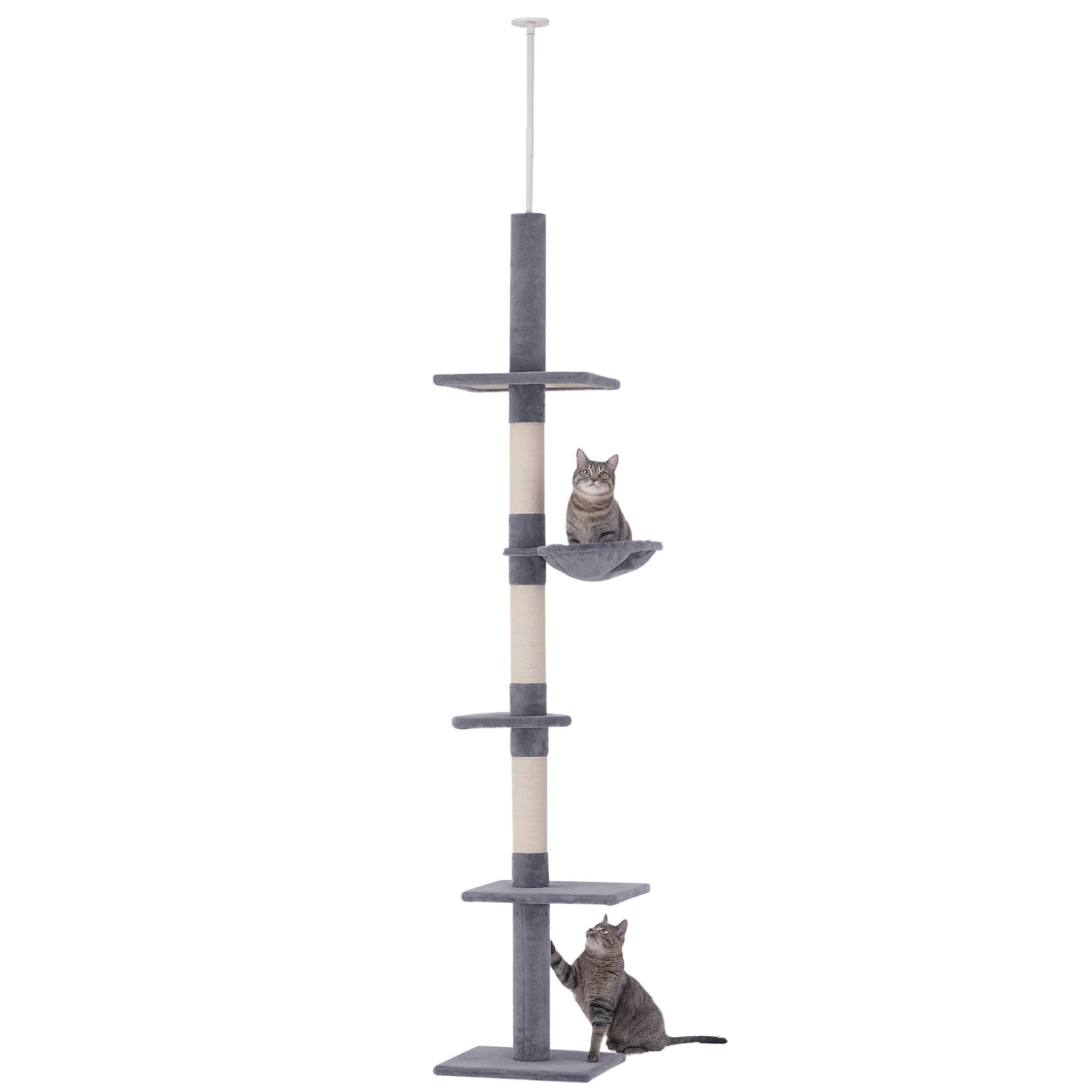 Arbre à chat plafond sisal et peluche gris 40 x 34 x 260 cm - PANGIVO - Image 1