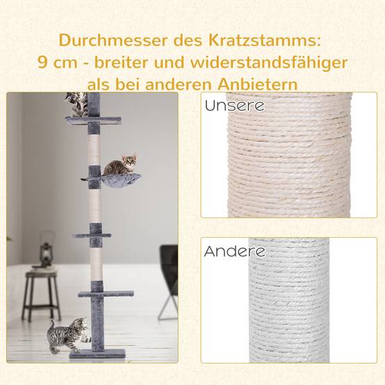 Arbre à chat plafond sisal et peluche gris 40 x 34 x 260 cm - PANGIVO - Image 10