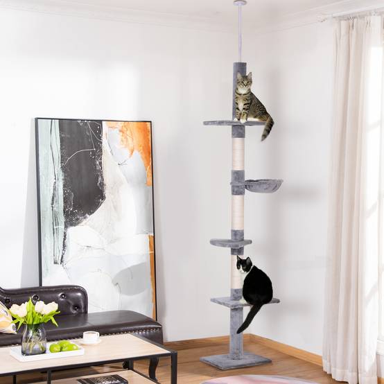Arbre à chat plafond sisal et peluche gris 40 x 34 x 260 cm - PANGIVO - Image 3
