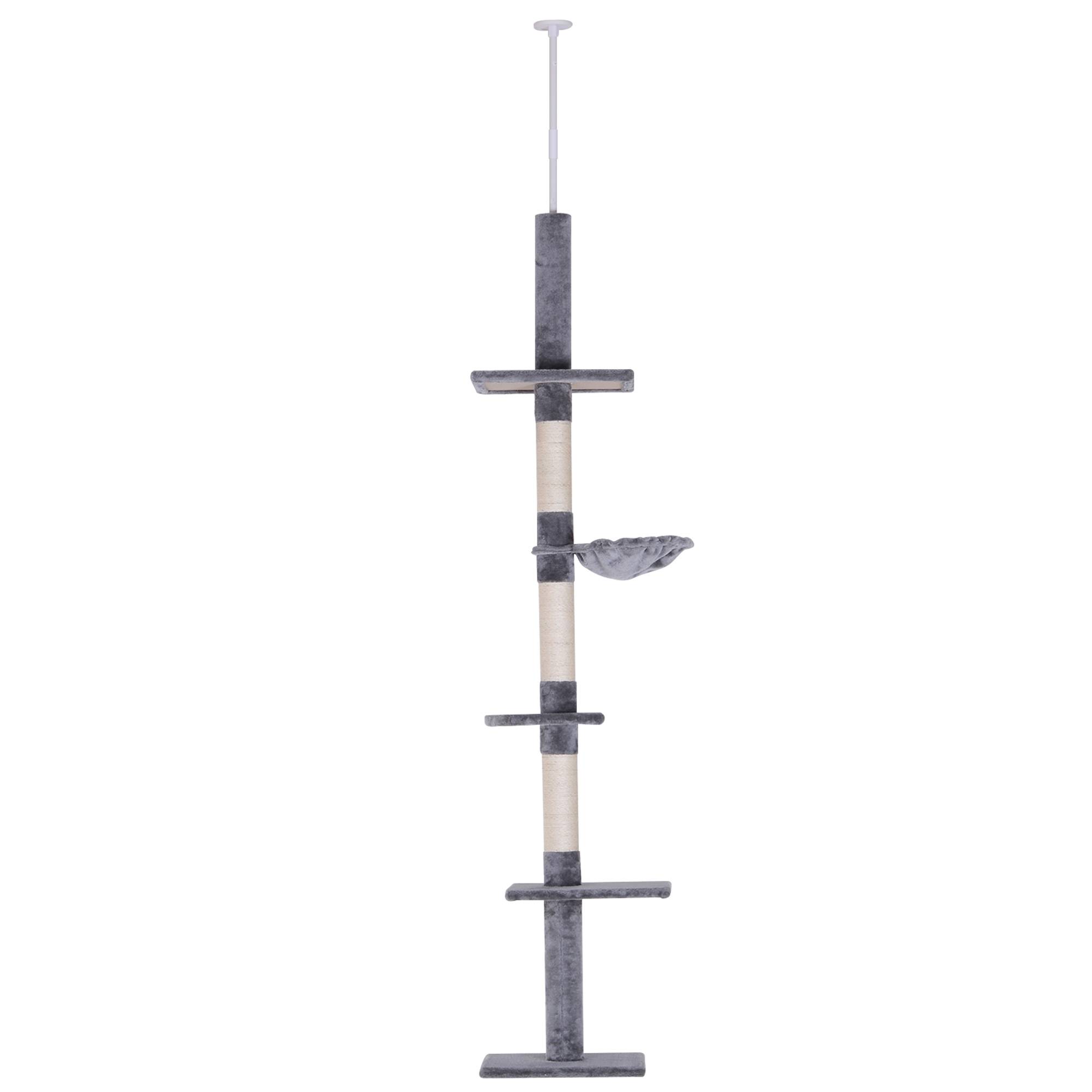 Arbre à chat plafond sisal et peluche gris 40 x 34 x 260 cm - PANGIVO - Image 2