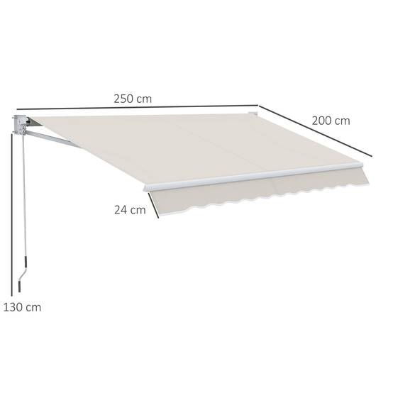 Store mural à ouverture manuelle, aluminium et polyester UV50+, pour usage extérieur, avec manivelle, 200 x 250 cm, blanc crème - Image 5