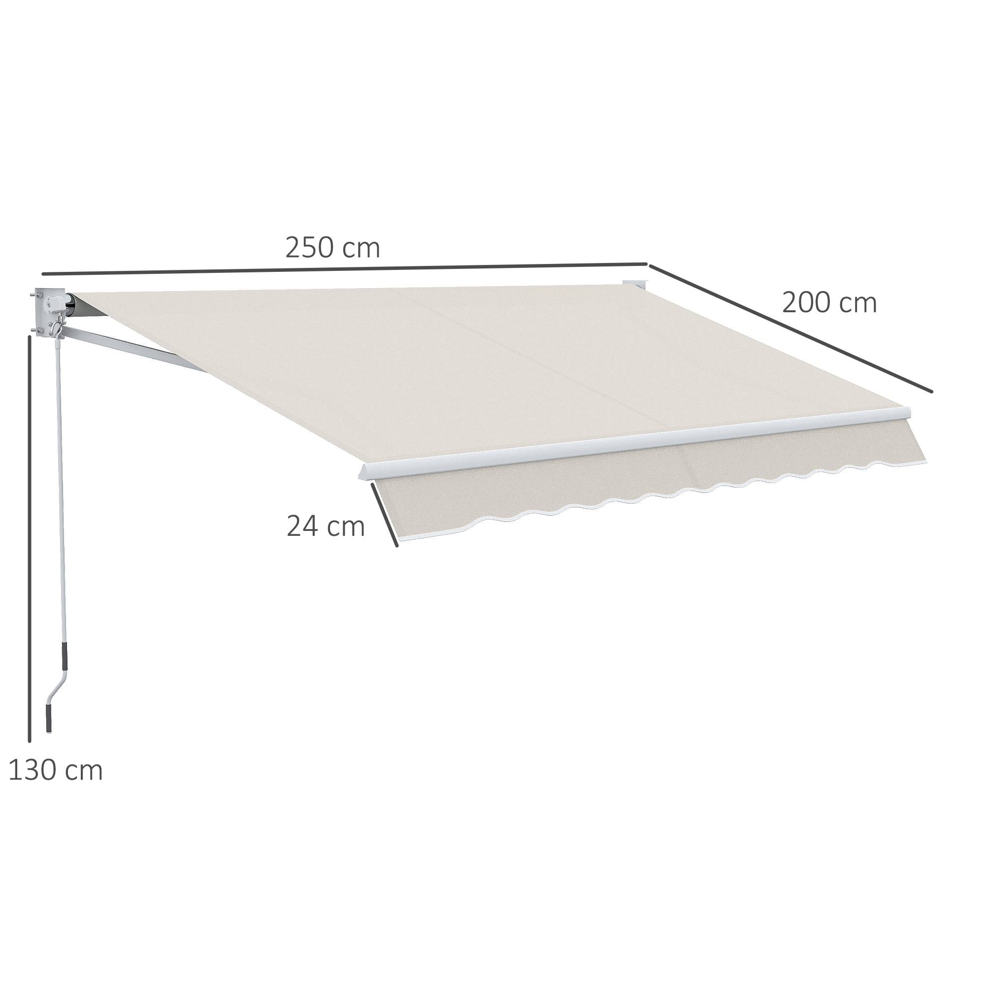 Store mural à ouverture manuelle, aluminium et polyester UV50+, pour usage extérieur, avec manivelle, 200 x 250 cm, blanc crème - Image 5