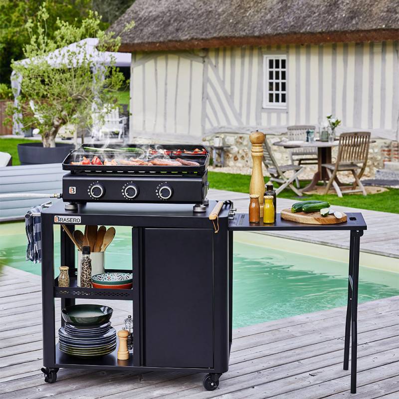Brasero - Plancha gaz Silvia IIG Evo 3 feux –BRASERO BY FAVEX – Plaque revêtement céramique 67x34 cm – 10 convives – Couvercle, Housse inclus - Image 4